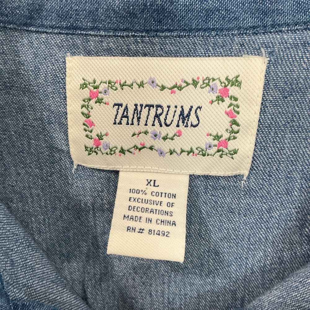 Tantrum Vintage Christmas Jean Shirt Xl Embroidered Christmas Holiday Wear Beach - Picture 3 of 4